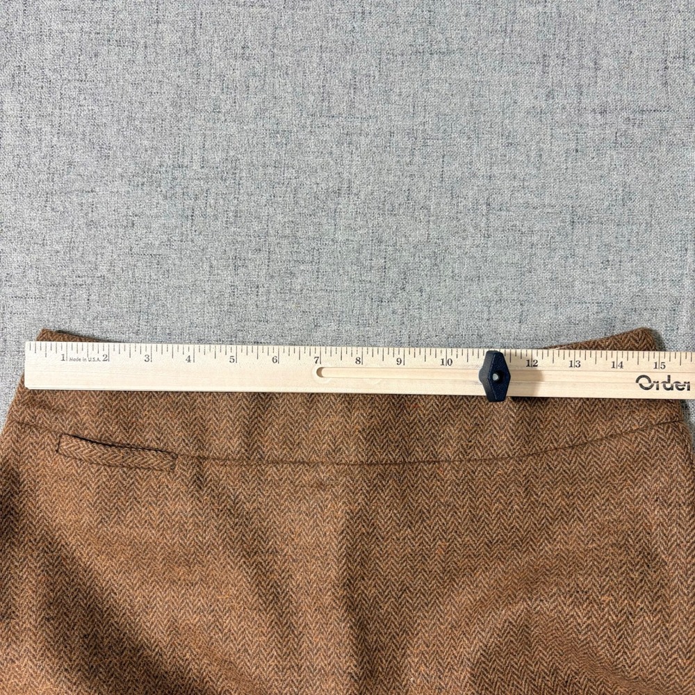 Lands' End Brown Herringbone Tweed Wool Silk Blend A-Line Skirt Size 6 Lined - Picture 4 of 8